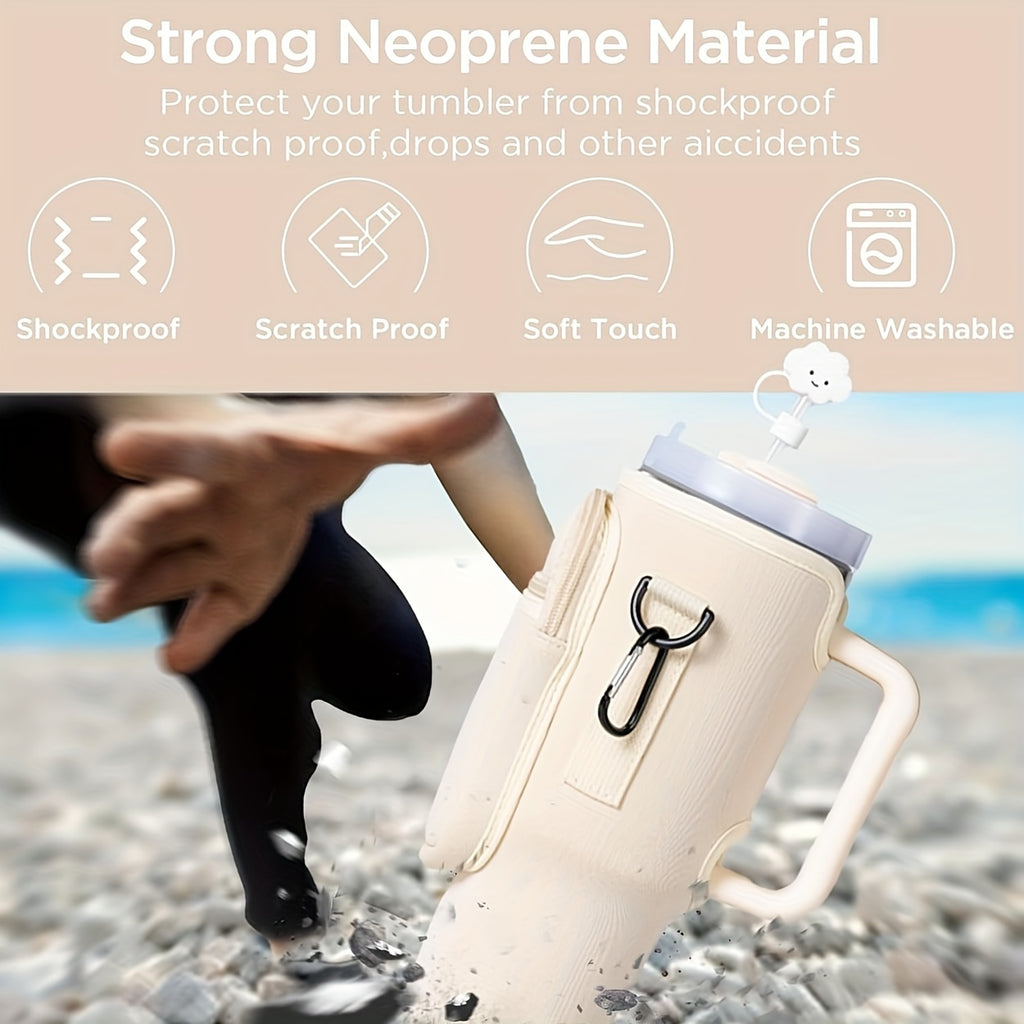 Water Bottle Carrier Bag with Phone Pocket for Stanley 40oz Tumbler with Handle Neoprene Water Bottle Holder Pouch with Adjustable Strap Bollus wit