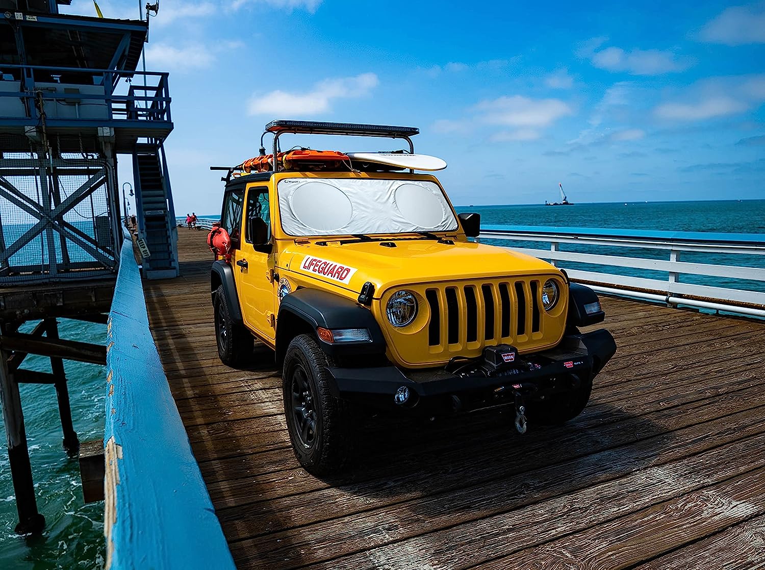 Magnelex Windshield Sun Shade for Jeep Wrangler, Rubicon, Gladiator with Bonus Steering Wheel Sun Shade. 240T Reflective Fabric Blocks Sun. Foldable Sun Shield Keeps Your Vehicle Cool