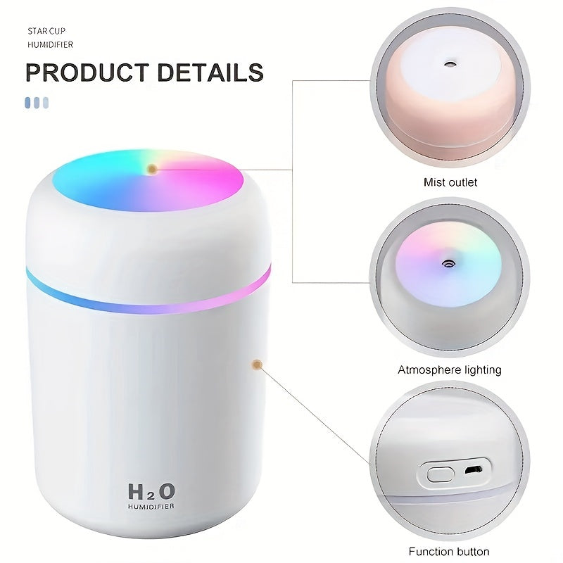 Portable Humidifiers 10.14oz,USB Desktop Humidifier, Cool Mist Quiet Aroma Diffuser, For Car, Office, Bedroom, Auto Shut Off, 2 Mist Modes Christmas Gift