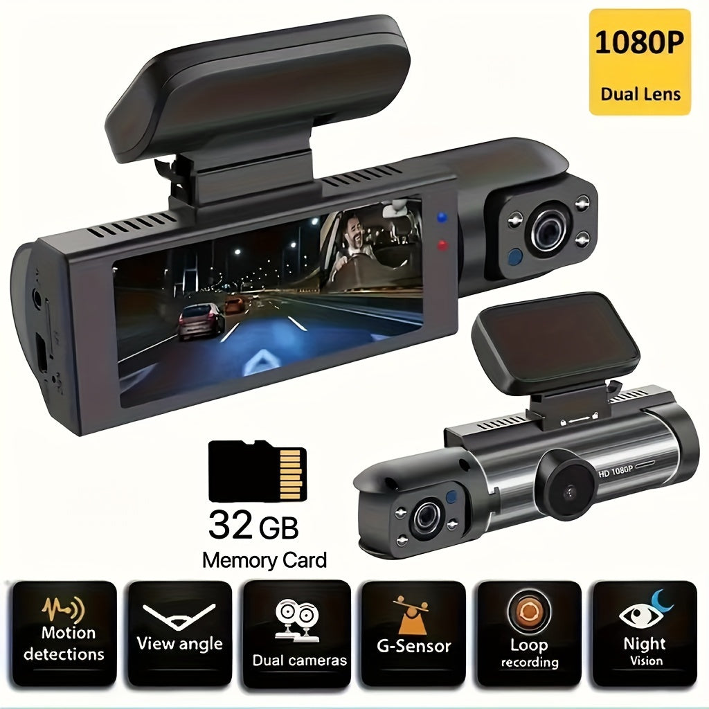 Dash Camera Front And Inside, 3.16inch Dash Cam 1080P, G Sensor HD Night Vision Loop Recording Wide Angle Car DVR