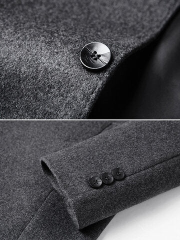 mens pure color stand collar single breasted warm woolen overcoats