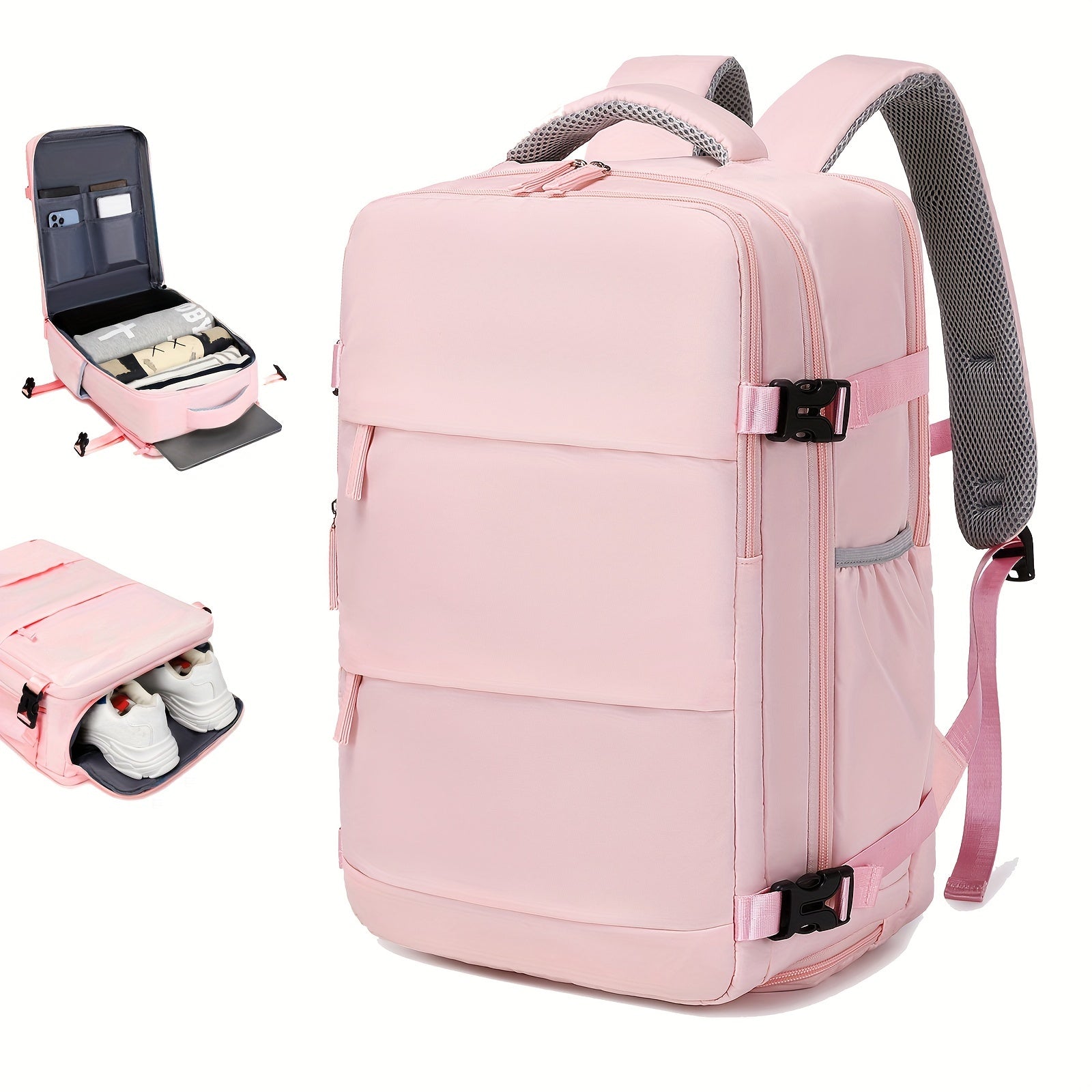 LarCapacity Travel Backpack With Shoe Compartment, Dacron Lightweight Laptop Daypack With Charging Port, Fashion Travel Commuter Bag