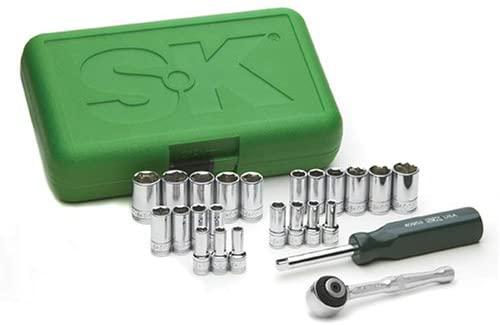 SK 91824 24 Piece 1/4-Inch Drive 6 Point Semi Deep Socket Set with 10 Socket 3/16-Inch to 1/4-Inch and 12 Socket 5-Millimeter to 15-Millimeter Assortments
