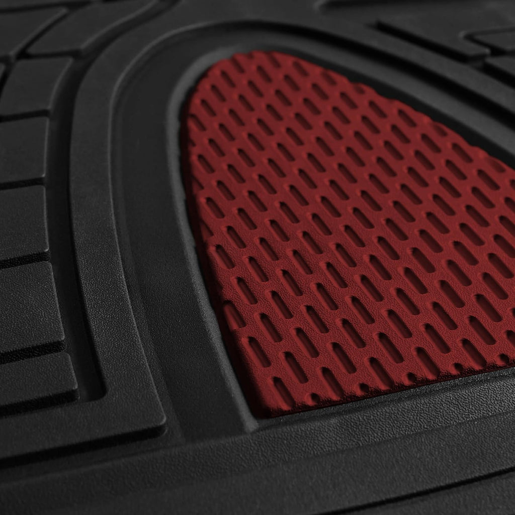 FH Group Automotive Floor Mats - Heavy-Duty Rubber Floor Mats for Cars, Universal Fit Full Set, Climaproof Floor Mats, Trimmable Floor Mats for Most Sedan, SUV, Truck Floor Mats Burgundy