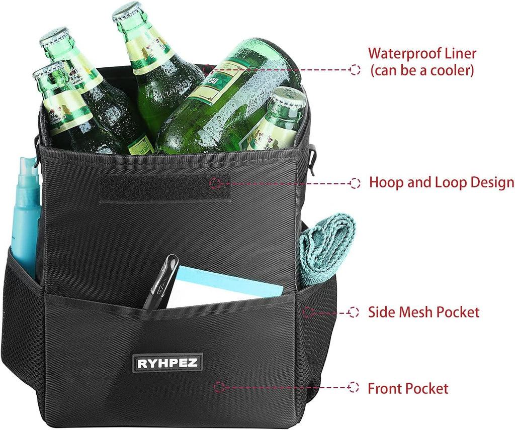 Ryhpez Car Trash Can with Lid - Car Trash Bag Hanging with Storage Pockets, Leakproof Collapsible Garbage Can with Solid Structure Support (Upgraded Version)