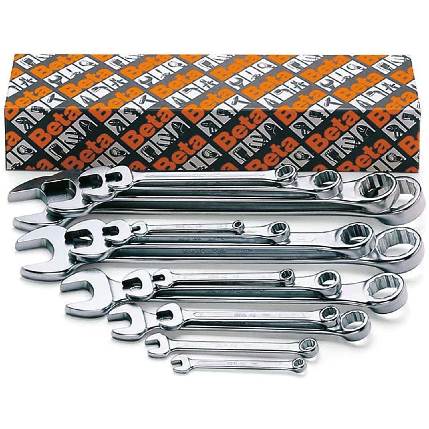 Beta 42/S17 Offset Combination Wrench Set, 17 Pieces ranging from 6mm to 22mm in box, with Bright Chrome Plated