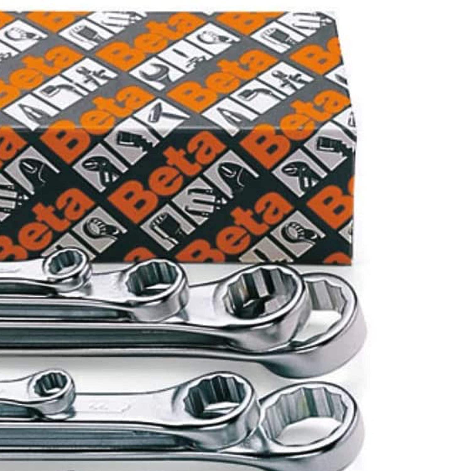 Beta 42/S17 Offset Combination Wrench Set, 17 Pieces ranging from 6mm to 22mm in box, with Bright Chrome Plated