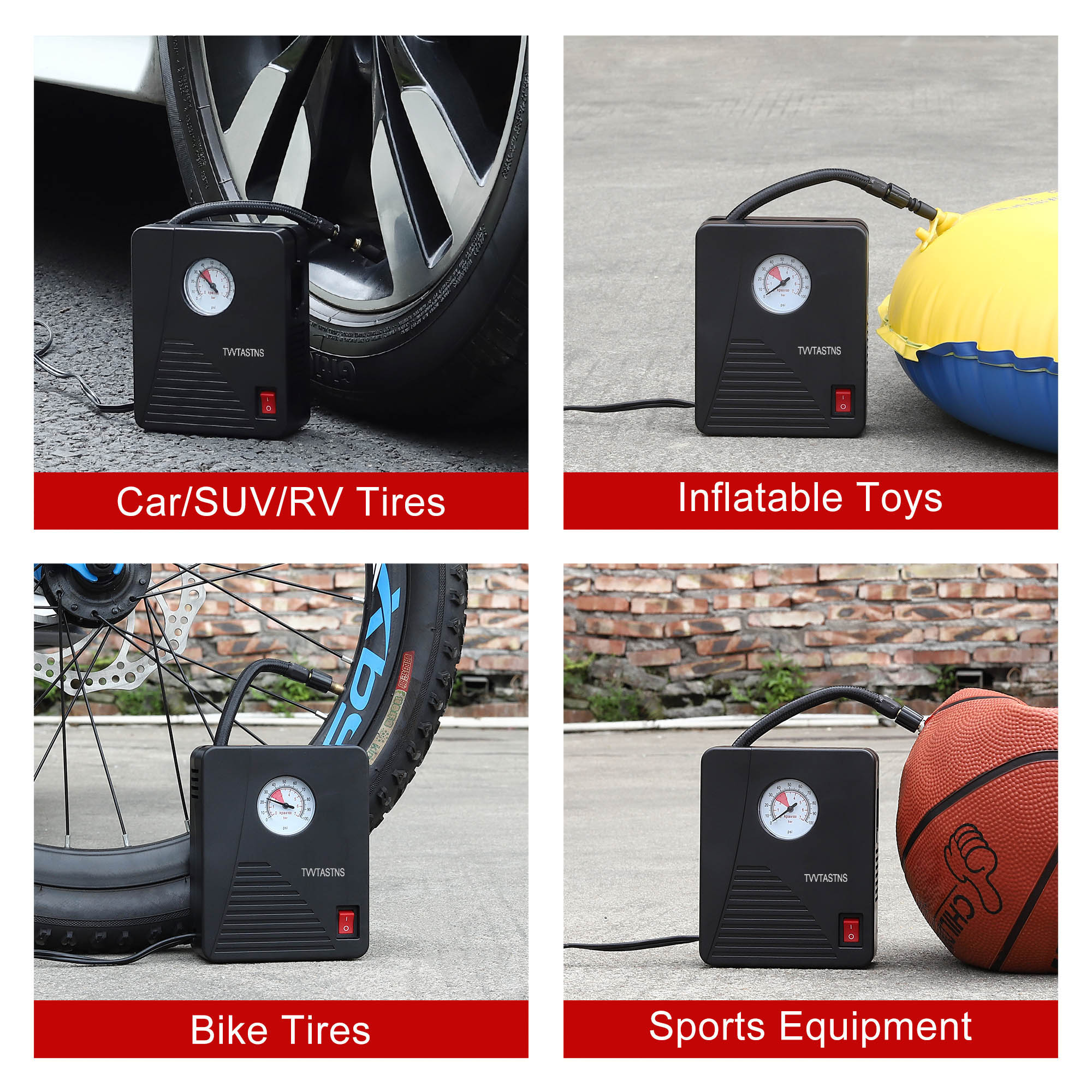 Air Compressor Tire Inflator Portable Air Pump For Car Tires 12V DC Auto Tire Pump 100PSI With LED Light For Car, Bicycle, And Other Inflatables