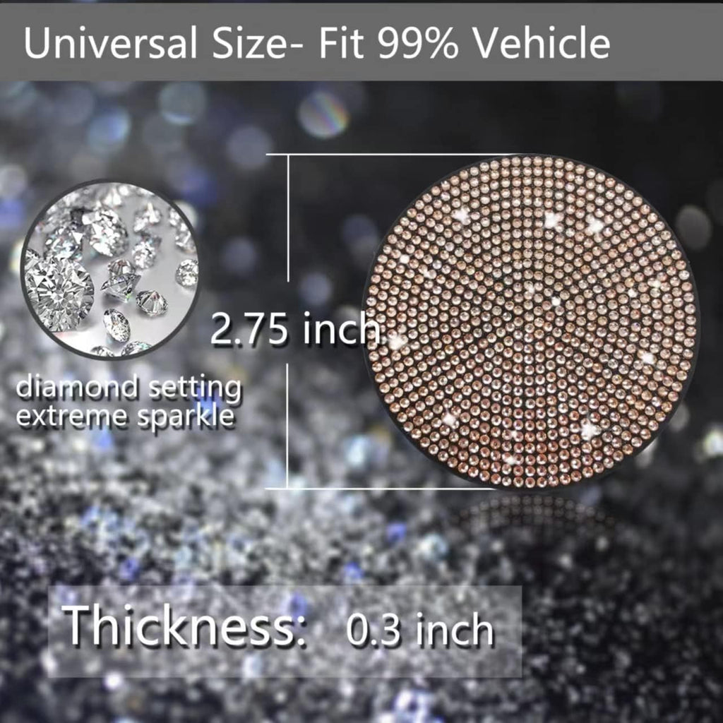 2pcs Bling Car Cup Holder Coaster, 2.75 inch Anti-Slip Shockproof Universal Fashion Vehicle Car Coasters Insert Bling Rhinestone Auto Automotive Interior Accessories for Women (2 pcs, Gold Champagne)