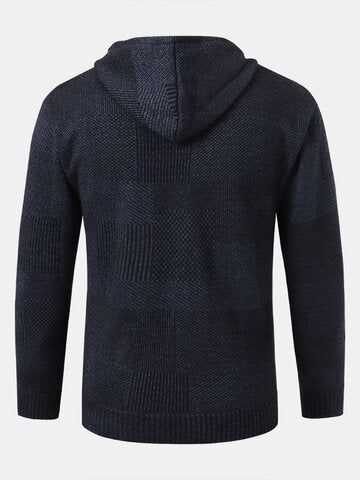 mens knitted zip front casual drawstring hooded cardigans with pocket