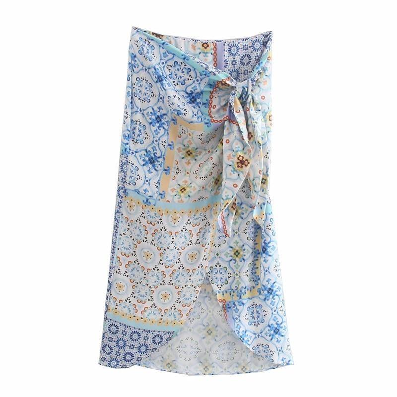 patchwork slit midi skirt