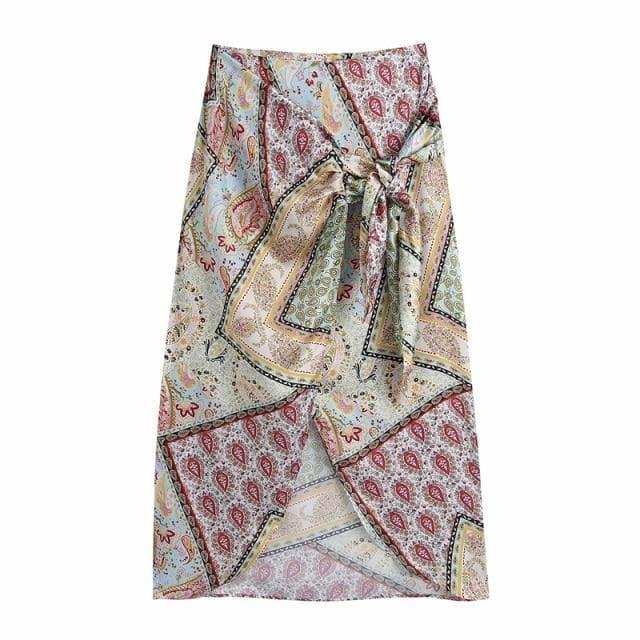 patchwork slit midi skirt