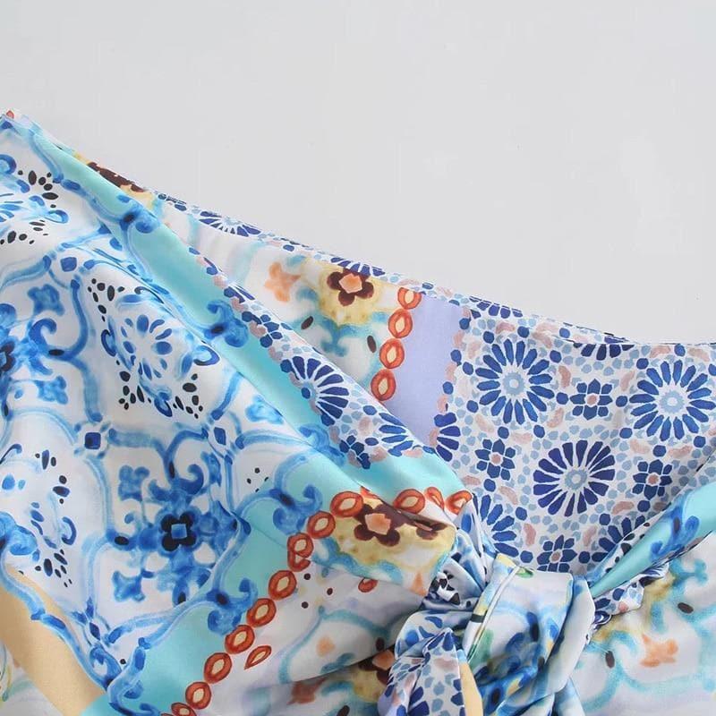patchwork slit midi skirt