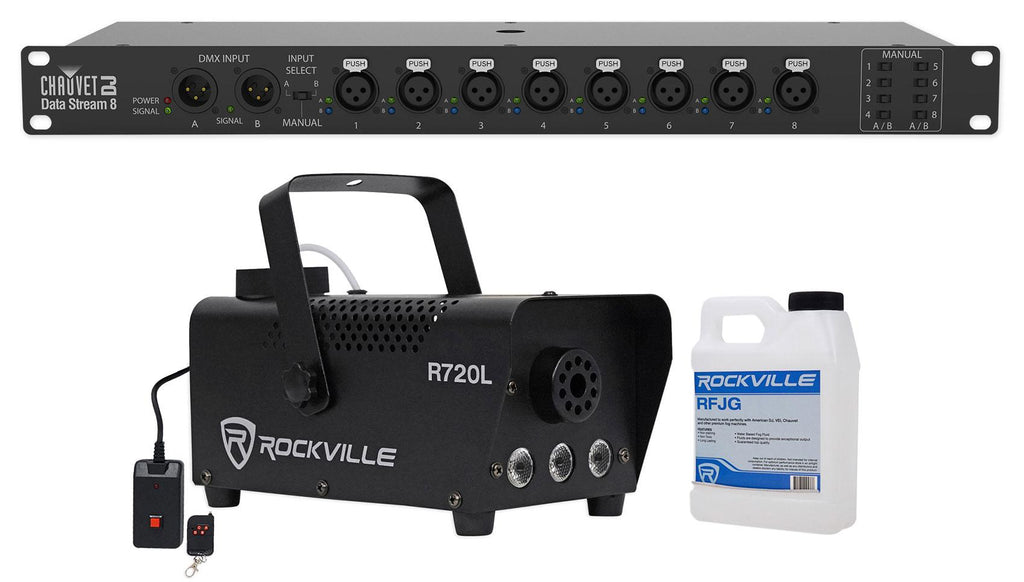 Chauvet Data Stream 8 DMX Splitter To Distribute+Boost Signals+LED Fog Machine