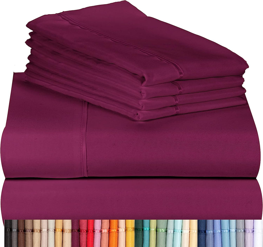 LuxClub Twin Sheets Set - Soft Twin Bed Sheets for Boys and Girls, 4 PC Deep Pockets 18" Eco Friendly Wrinkle Free Kids Fitted Sheets Machine Washable Hotel Bedding Silky Soft- Eggplant Twin
