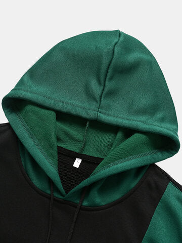 mens two tone stitching hoodie casual two pieces outfits with sweatpants