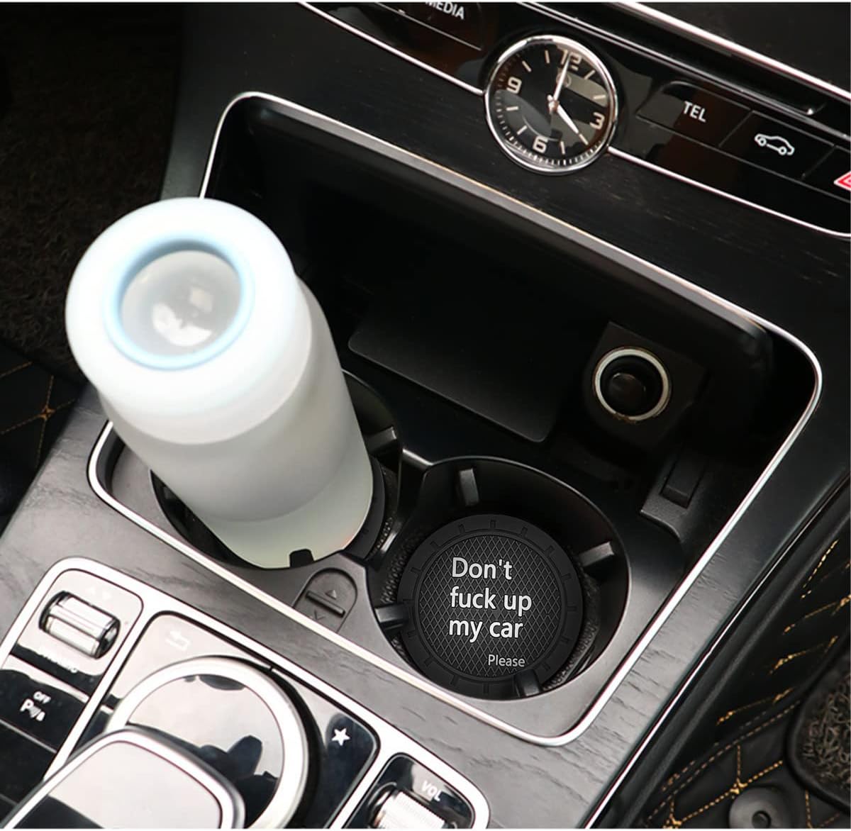 8sanlione Car Cup Coaster, 4Pcs 2.75 Inch Auto Cup Holder Insert Coasters, Non-Slip Waterproof Embedded Drink Mat, Automotive Interior Accessories for Men and Women (D Black/4PCS)
