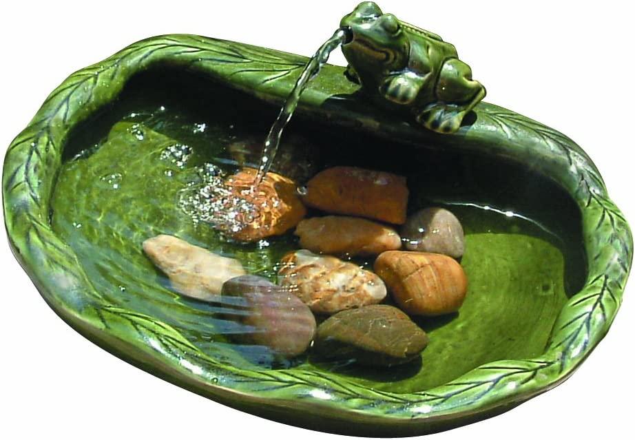 Smart Solar 22300R01 Solar Powered Ceramic Frog Water Feature, Green Glazed Ceramic, Powered By An Included Solar Panel That Operates An Integral Low VoltaPump With Filter