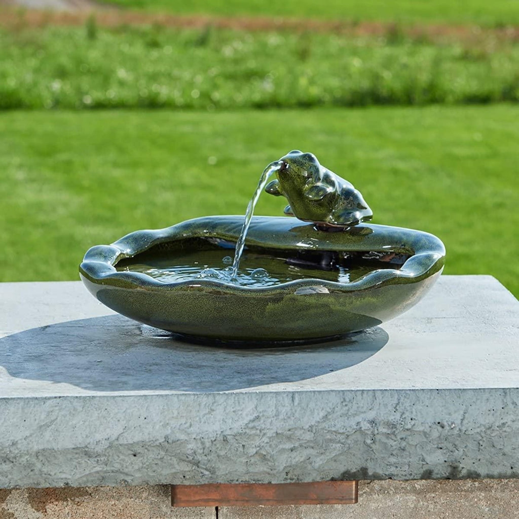 Smart Solar 22300R01 Solar Powered Ceramic Frog Water Feature, Green Glazed Ceramic, Powered By An Included Solar Panel That Operates An Integral Low VoltaPump With Filter