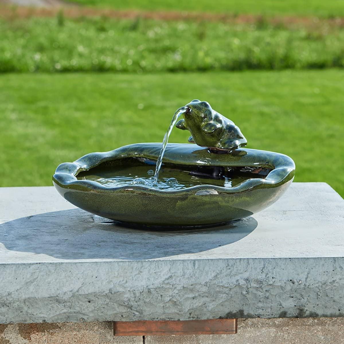 Smart Solar 22300R01 Solar Powered Ceramic Frog Water Feature, Green Glazed Ceramic, Powered By An Included Solar Panel That Operates An Integral Low VoltaPump With Filter