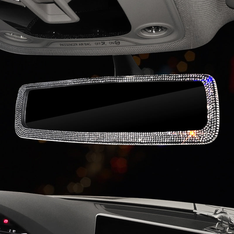 Car Rearview Mirror Cover, Interior Universal Auto Rear View Mirror Bling Rhinestone Luxury Surface Mirror Cover Auto Accessories