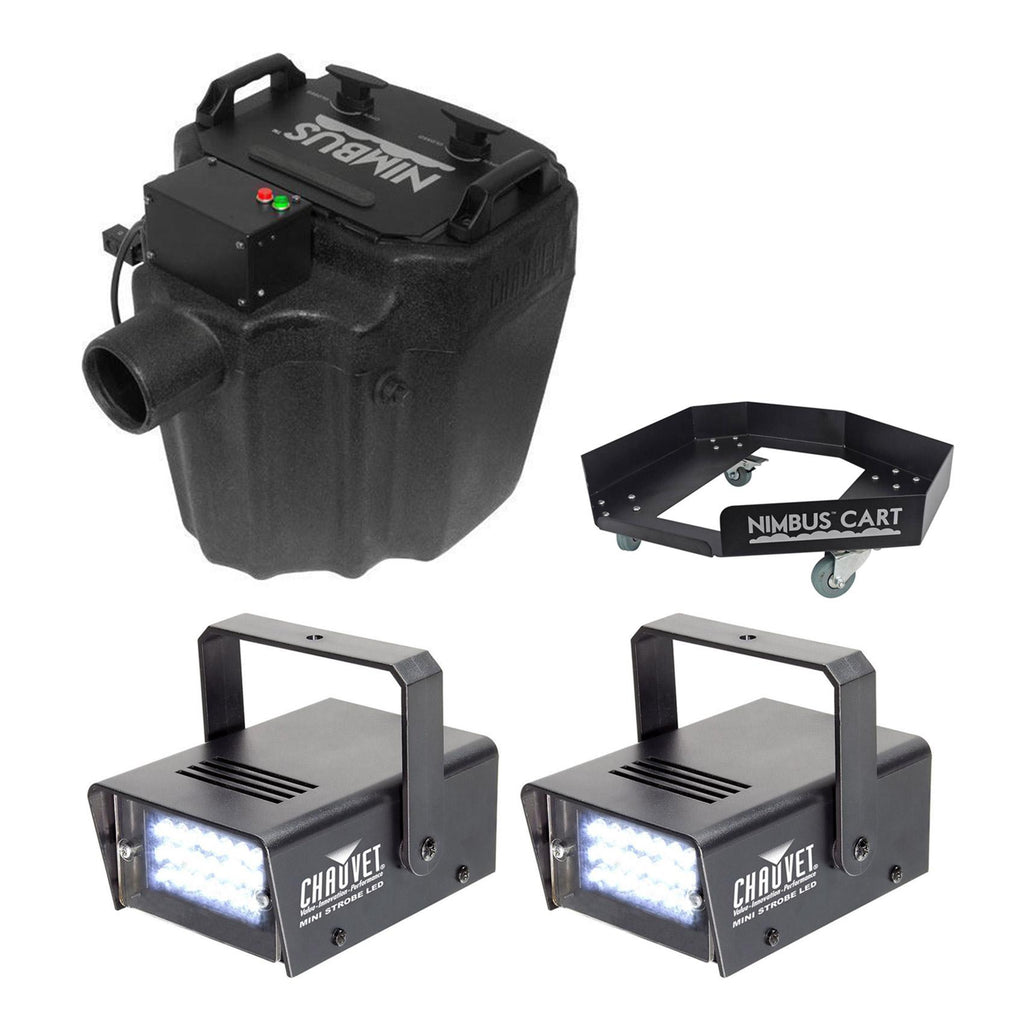 Chauvet DJ Nimbus Plug/Play Dry Ice Fog Machine+Nimbus Cart+2 Strobe Lights