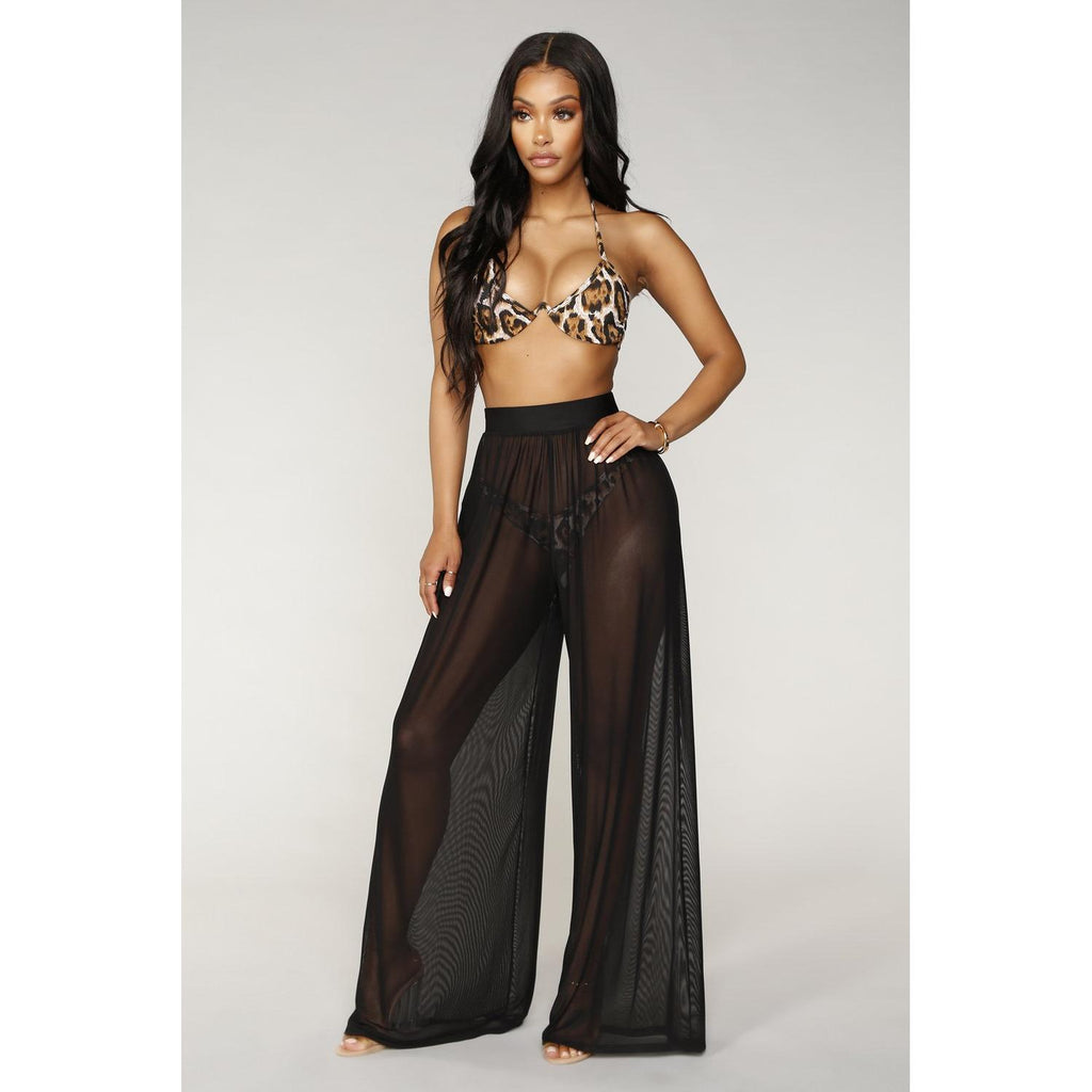 see through wide leg high waist trousers