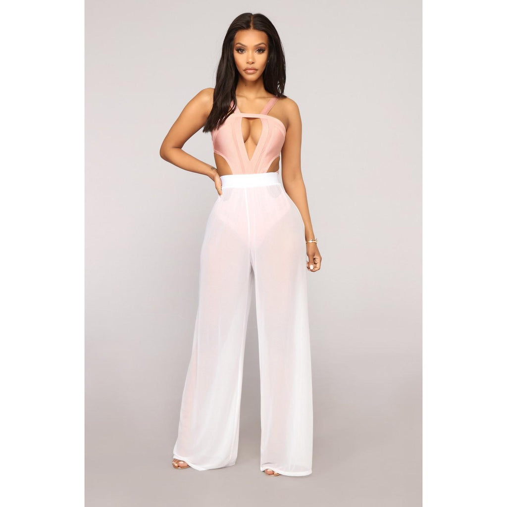 see through wide leg high waist trousers