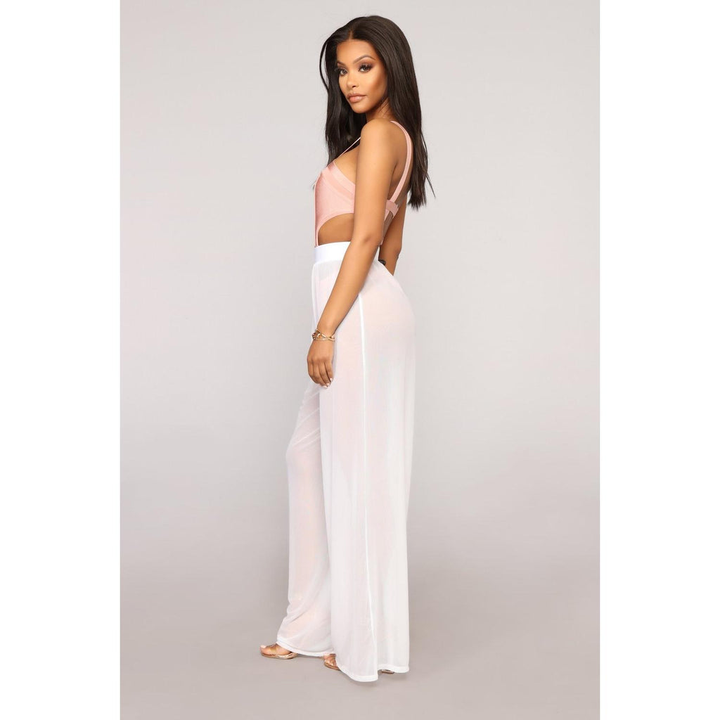 see through wide leg high waist trousers
