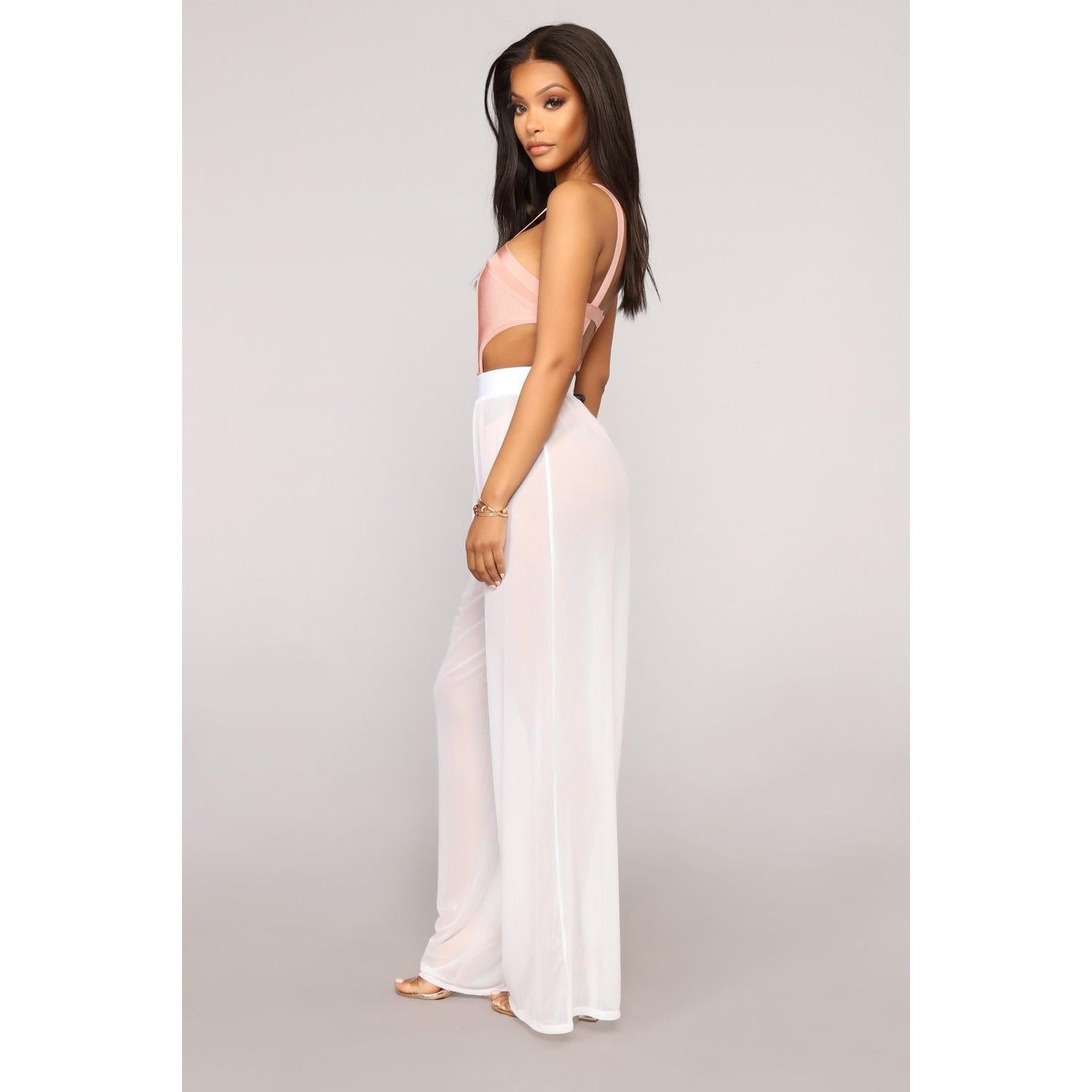 see through wide leg high waist trousers