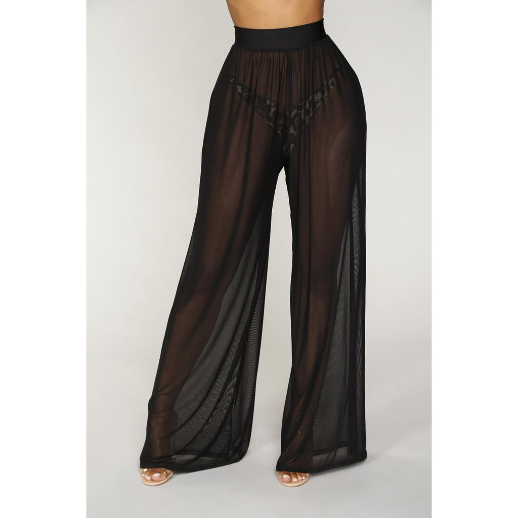 see through wide leg high waist trousers