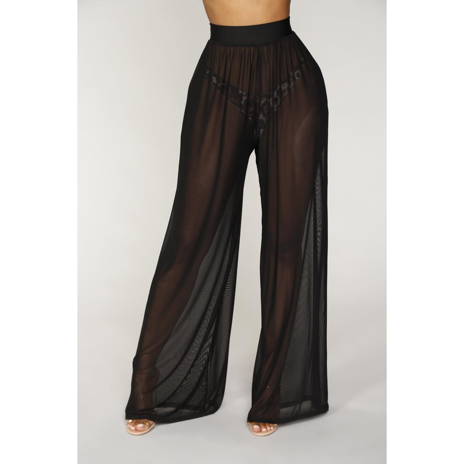 see through wide leg high waist trousers