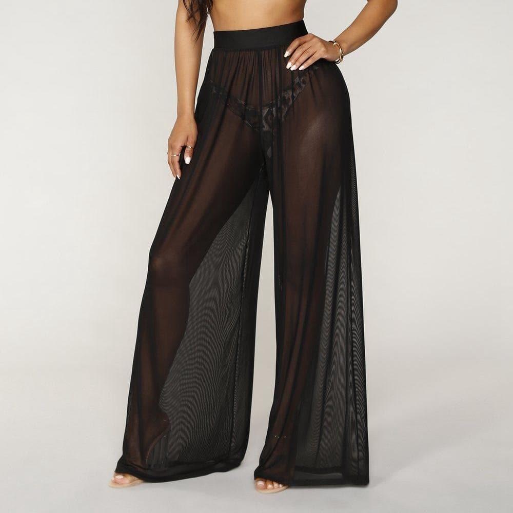 see through wide leg high waist trousers
