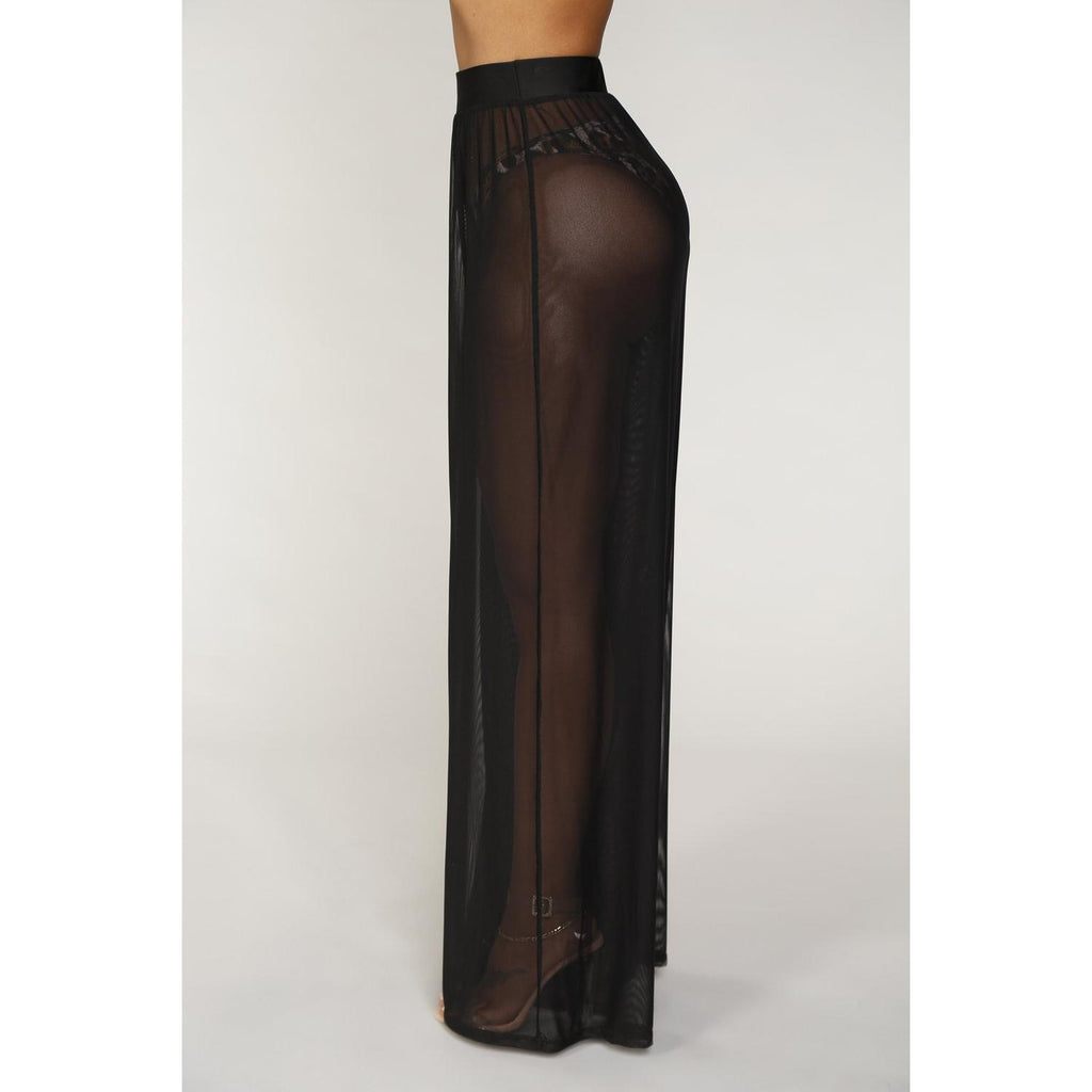 see through wide leg high waist trousers