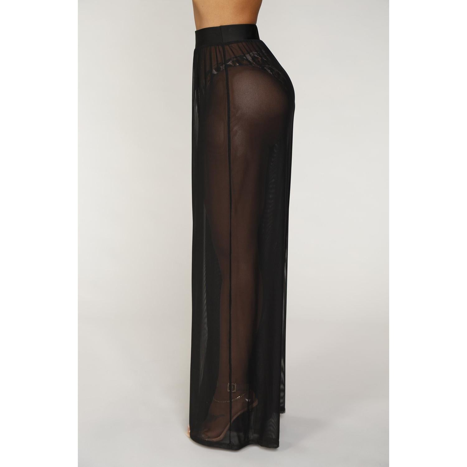 see through wide leg high waist trousers