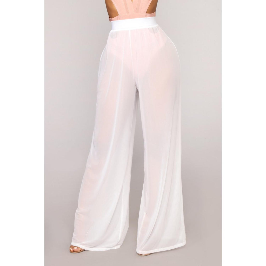 see through wide leg high waist trousers