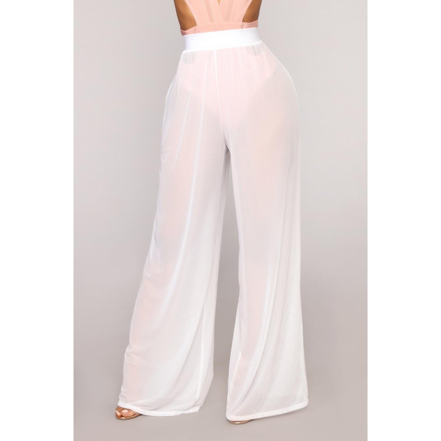 see through wide leg high waist trousers