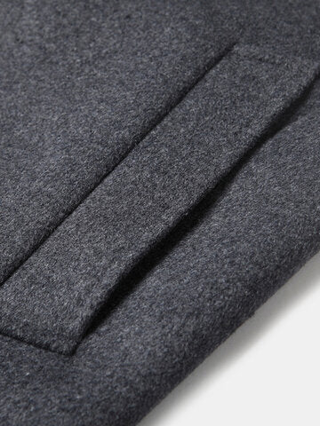 mens woolen pure color button up business casual mid-length overcoats