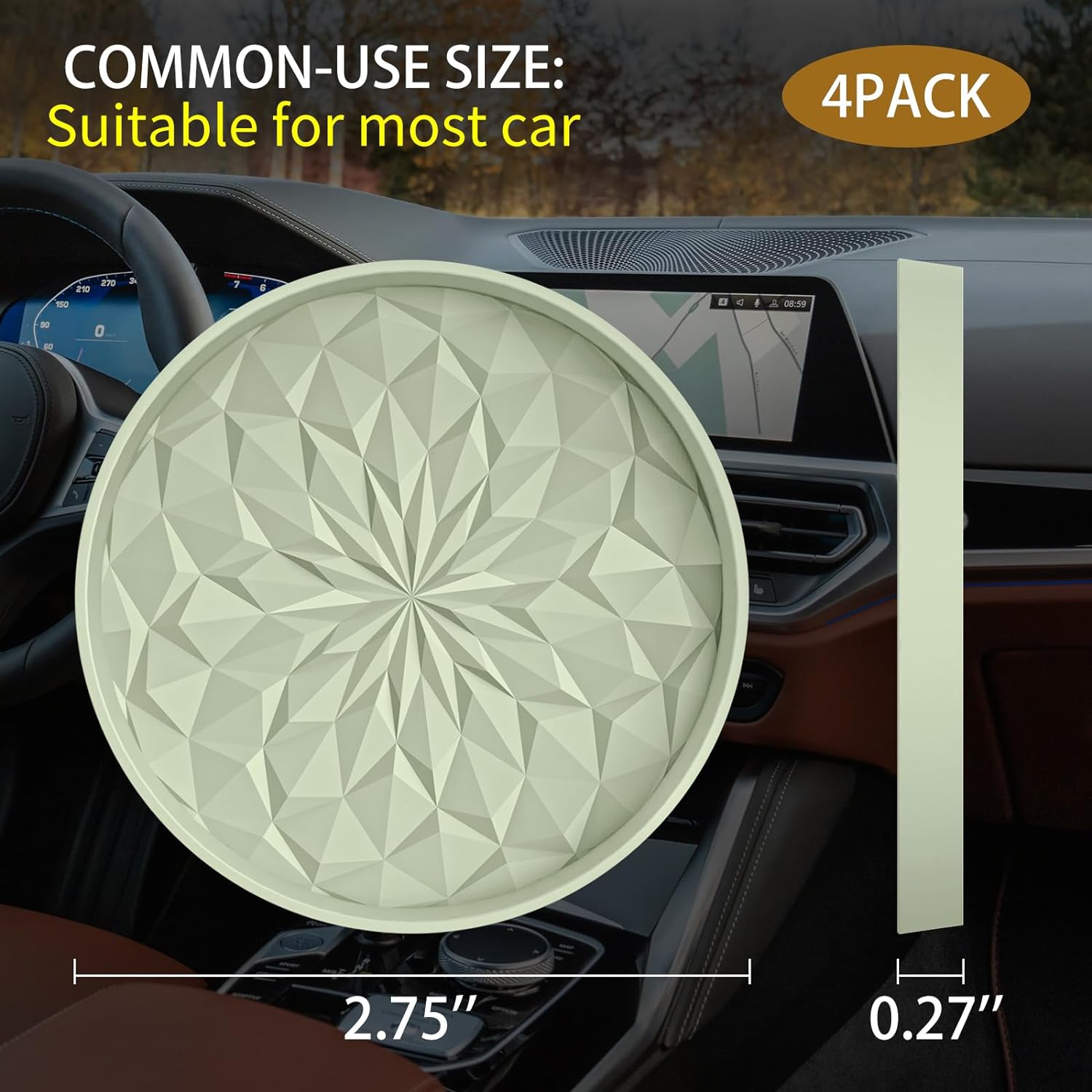 Car Cup Coaster [4 Pack] ME.FAN Silicone Car Coasters/Cup Mats - 2.75In Universal Non-Slip Recessed Car Interior Accessories - Car Cup Holder Insert Coasters Desert Sage