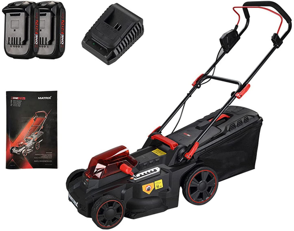 Electric Rotary Lawn Mower, 35 Litre Grass Box 37 cm Cutting Width Cordless Grass Trimmer 25-75mm Height Adjust Waterproof Include Batteries Charger