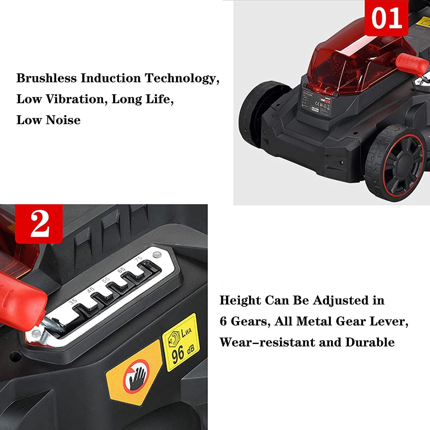 Electric Rotary Lawn Mower, 35 Litre Grass Box 37 cm Cutting Width Cordless Grass Trimmer 25-75mm Height Adjust Waterproof Include Batteries Charger