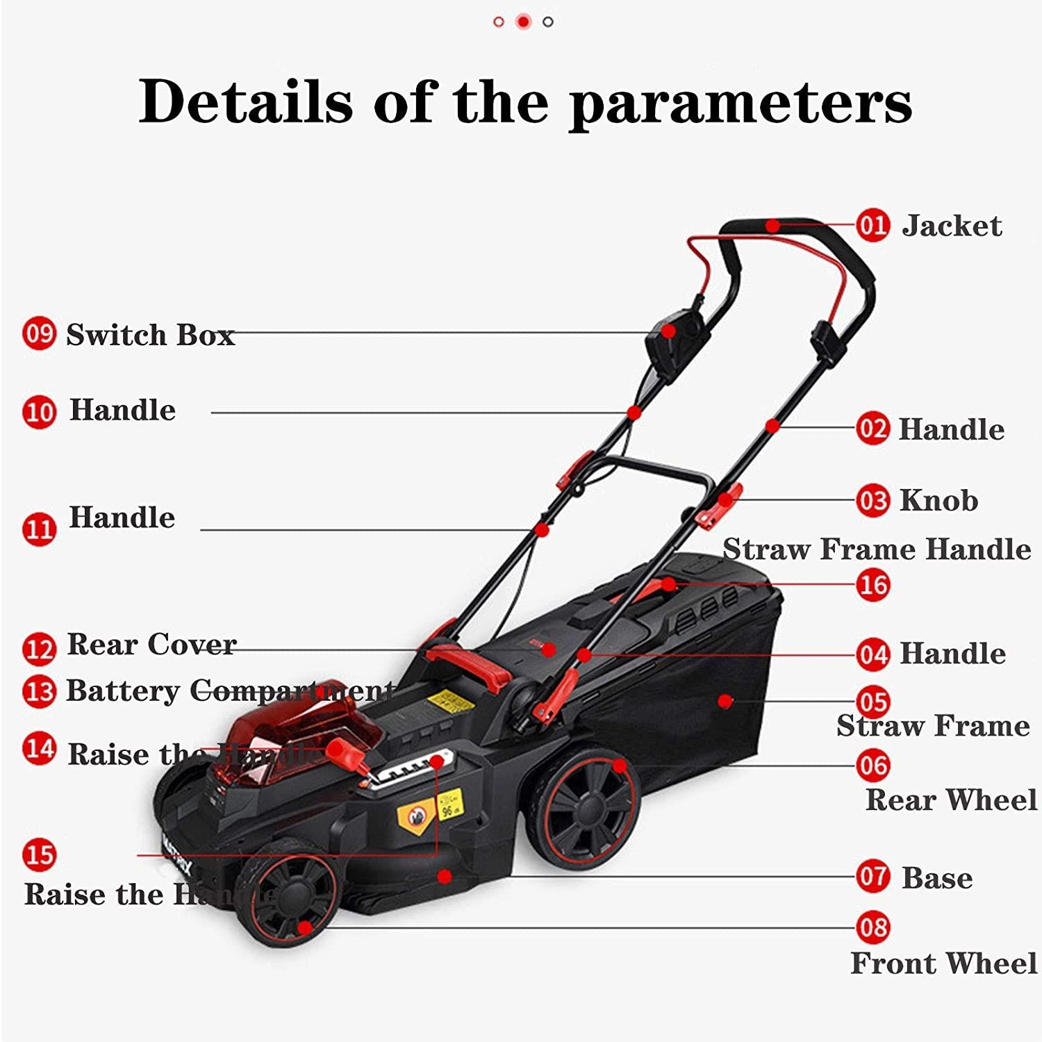 Electric Rotary Lawn Mower, 35 Litre Grass Box 37 cm Cutting Width Cordless Grass Trimmer 25-75mm Height Adjust Waterproof Include Batteries Charger