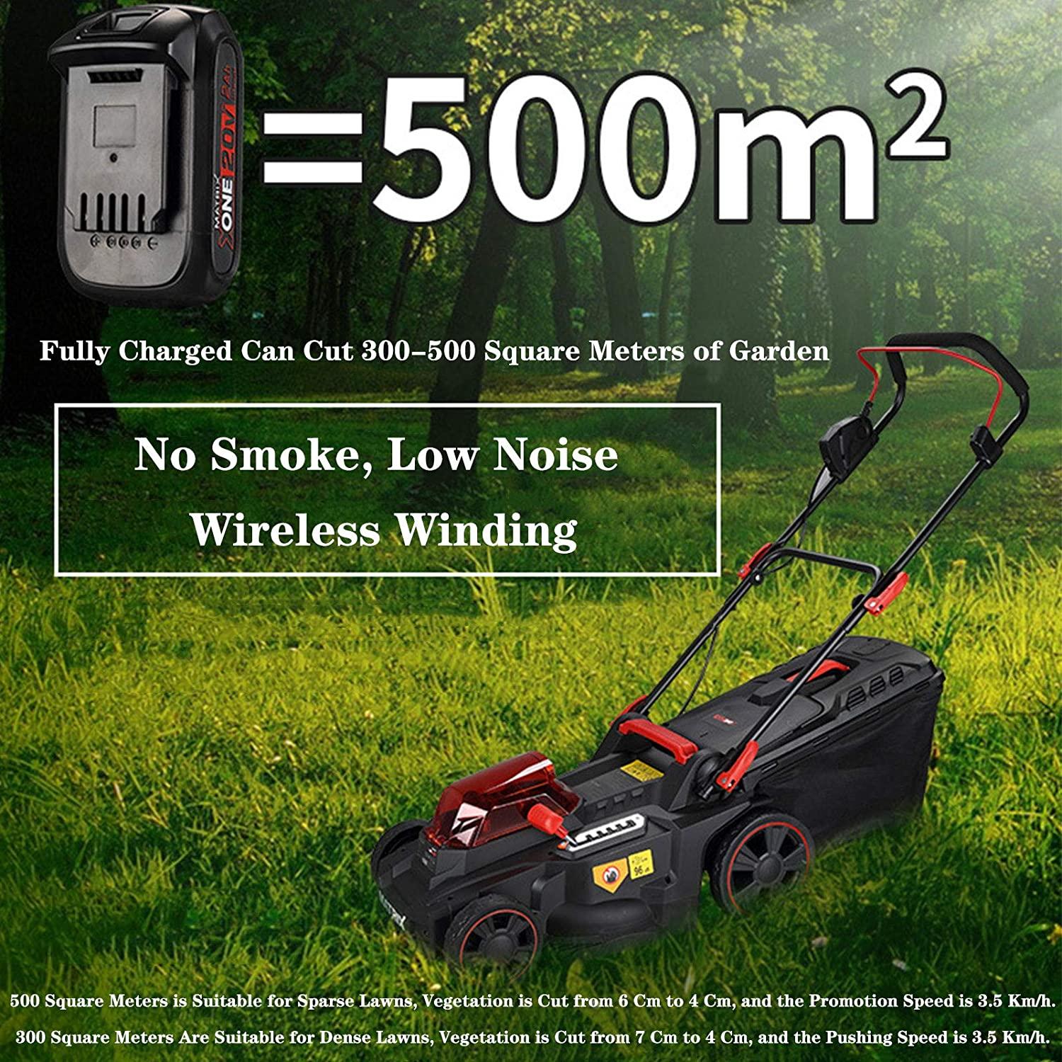 Electric Rotary Lawn Mower, 35 Litre Grass Box 37 cm Cutting Width Cordless Grass Trimmer 25-75mm Height Adjust Waterproof Include Batteries Charger