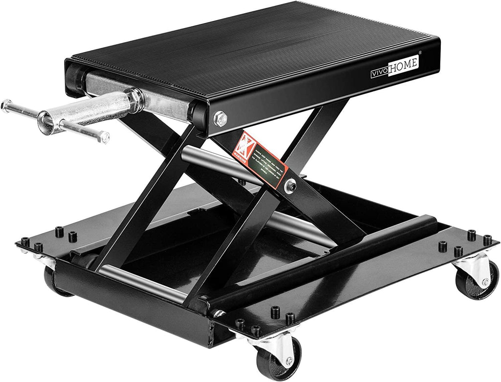 VIVOHOME 1100 Lbs Steel Wide Deck Motorcycle Lift ATV Scissor Lift Jack with Dolly and Hand Crank Bikes GaraRepair Hoist Stand Black