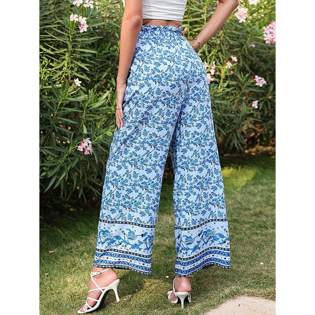 floral print high waist tie-up pants