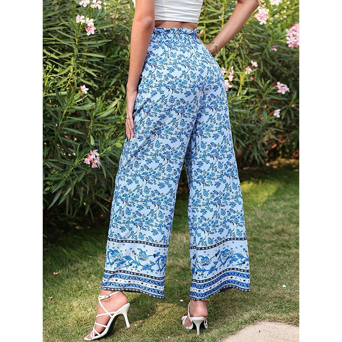 floral print high waist tie-up pants