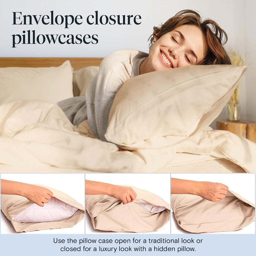 LuxClub 6 PC California King Size Sheet Set Bamboo Sheets Deep Pockets 18" Eco Friendly Wrinkle Free Cooling Sheets Machine Washable Hotel Bedding Silky Soft - Cream California King
