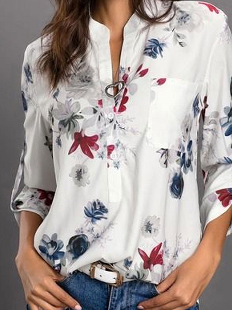 Floral Print Casual Loose Long-sleeved Blouse