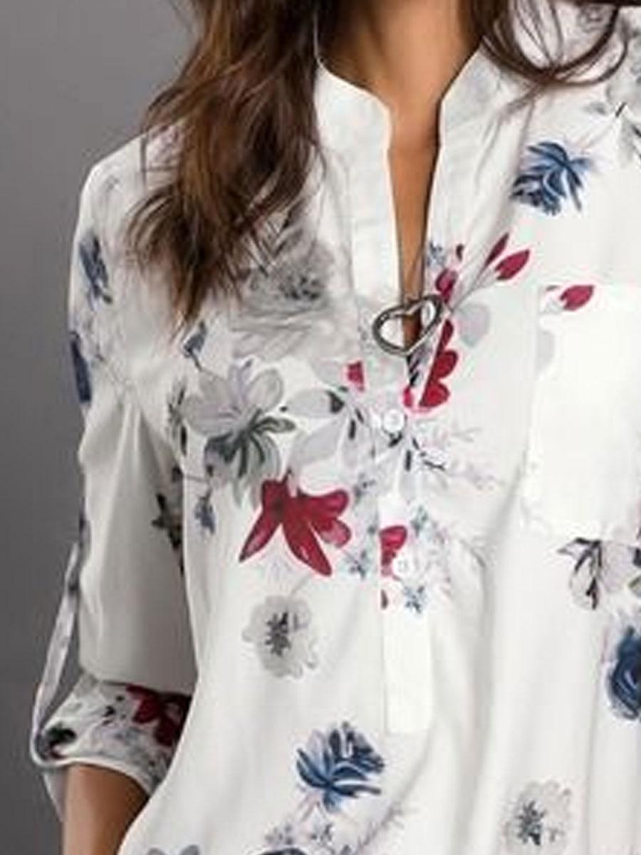 Floral Print Casual Loose Long-sleeved Blouse