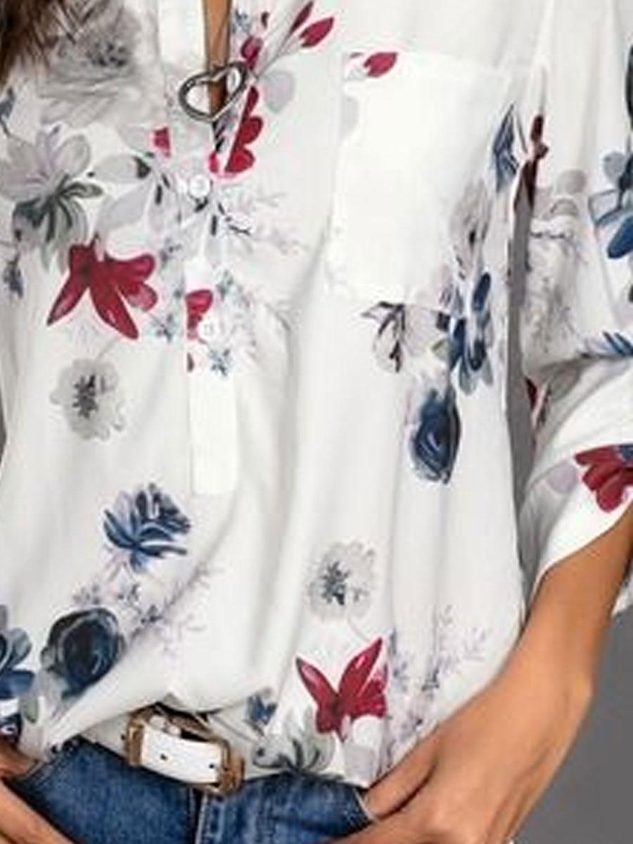 Floral Print Casual Loose Long-sleeved Blouse